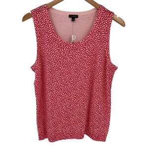 Talbots Heart Print Charming Shell‎ Knit Sweater Tank Soft Women Large Pink Red